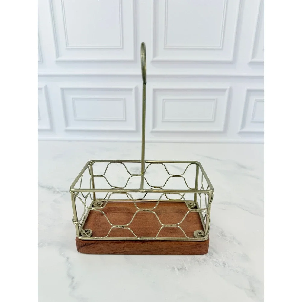 Gold Wire Spice Salt Pepper 2-Compartments Condiment Caddy 5